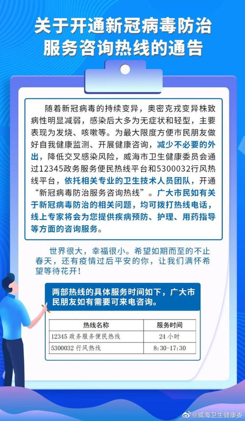 威海開通新冠病毒防治服務(wù)咨詢熱線，提供便捷信息咨詢服務(wù)